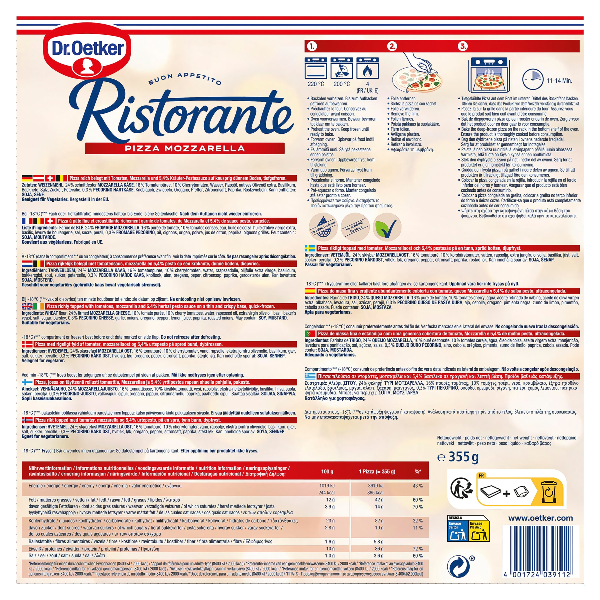 Pizza mozzarella Dr. Oetker Ristorante 355 g