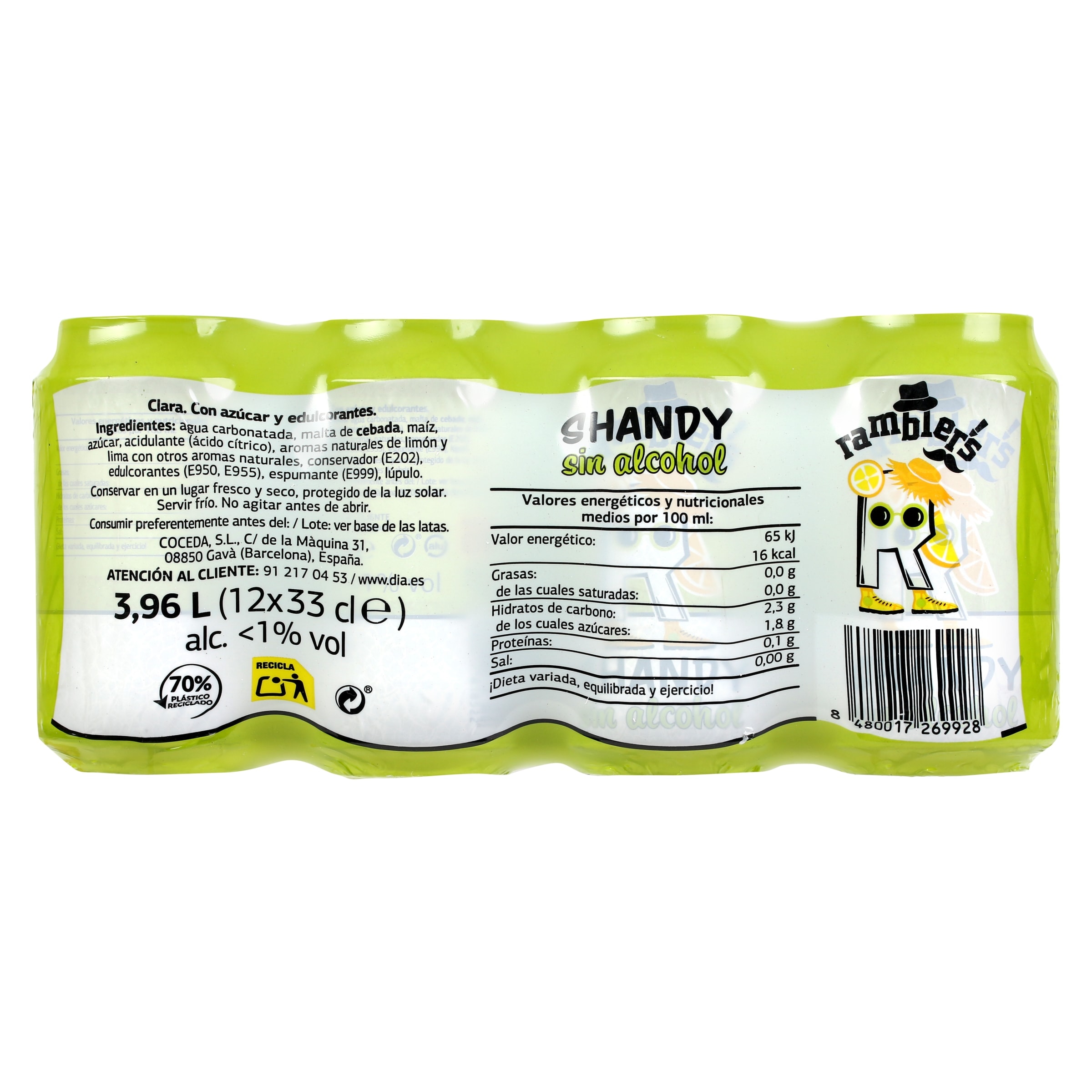 Cerveza shandy sin alcohol Dia Ramblers pack 12 x 33 cl