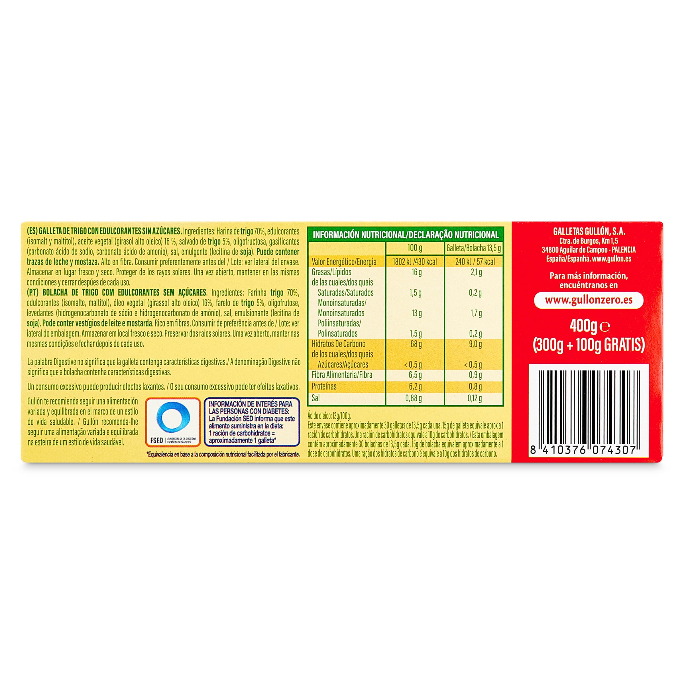 Galletas digestive sin azúcares Gullón 400 g