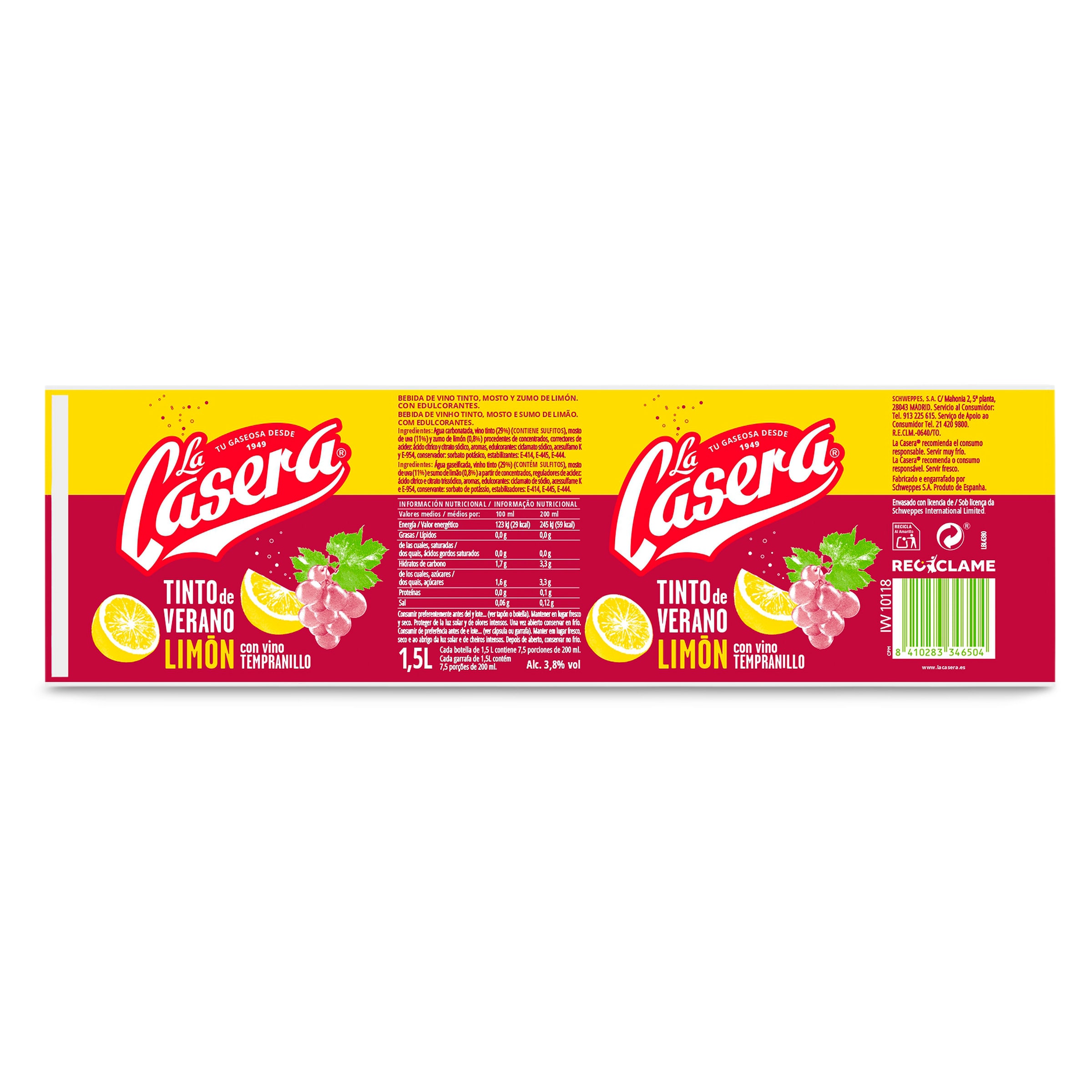 Tinto de verano con limón La Casera 1.5 L