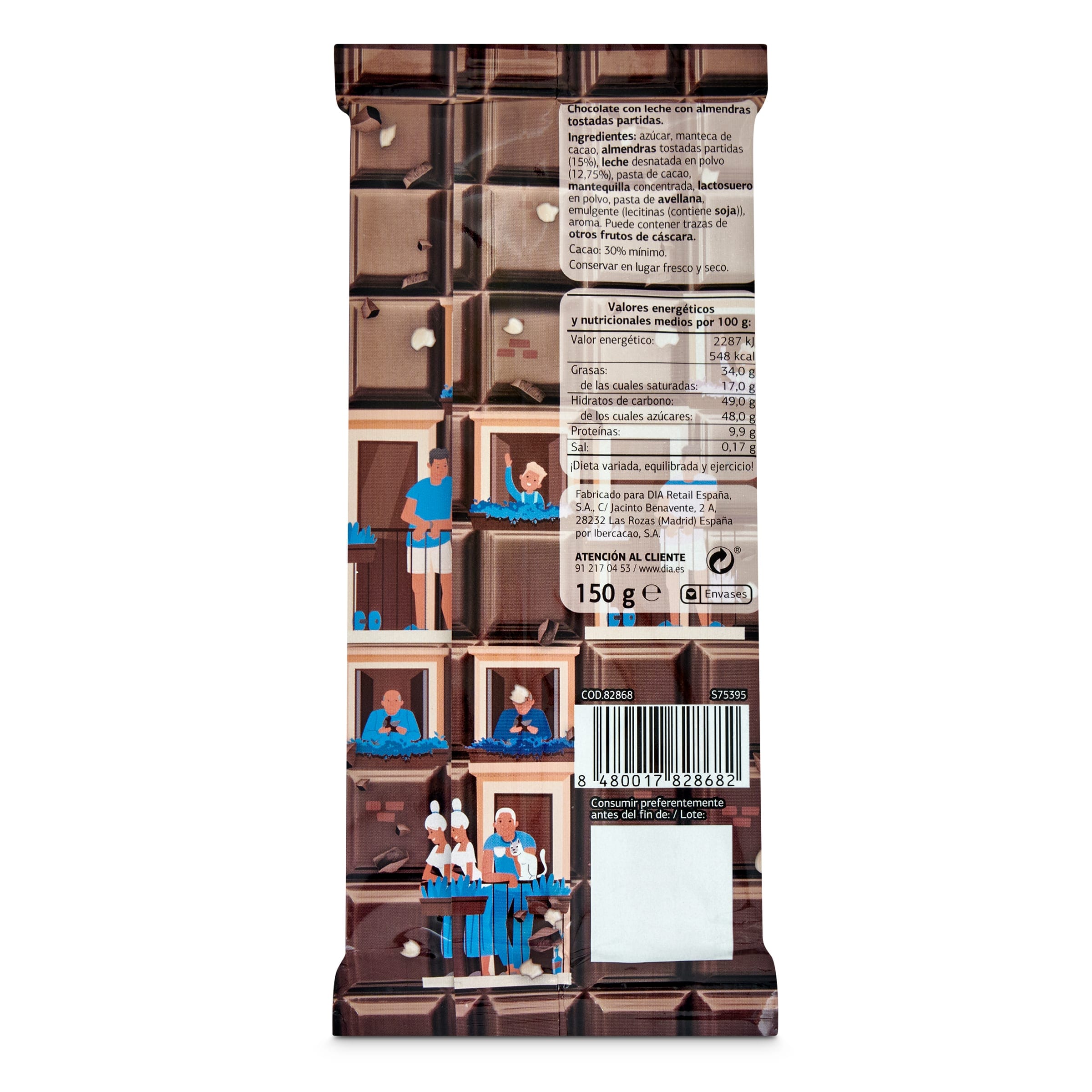 Chocolate con leche y almendras Dia Temptation 150 g