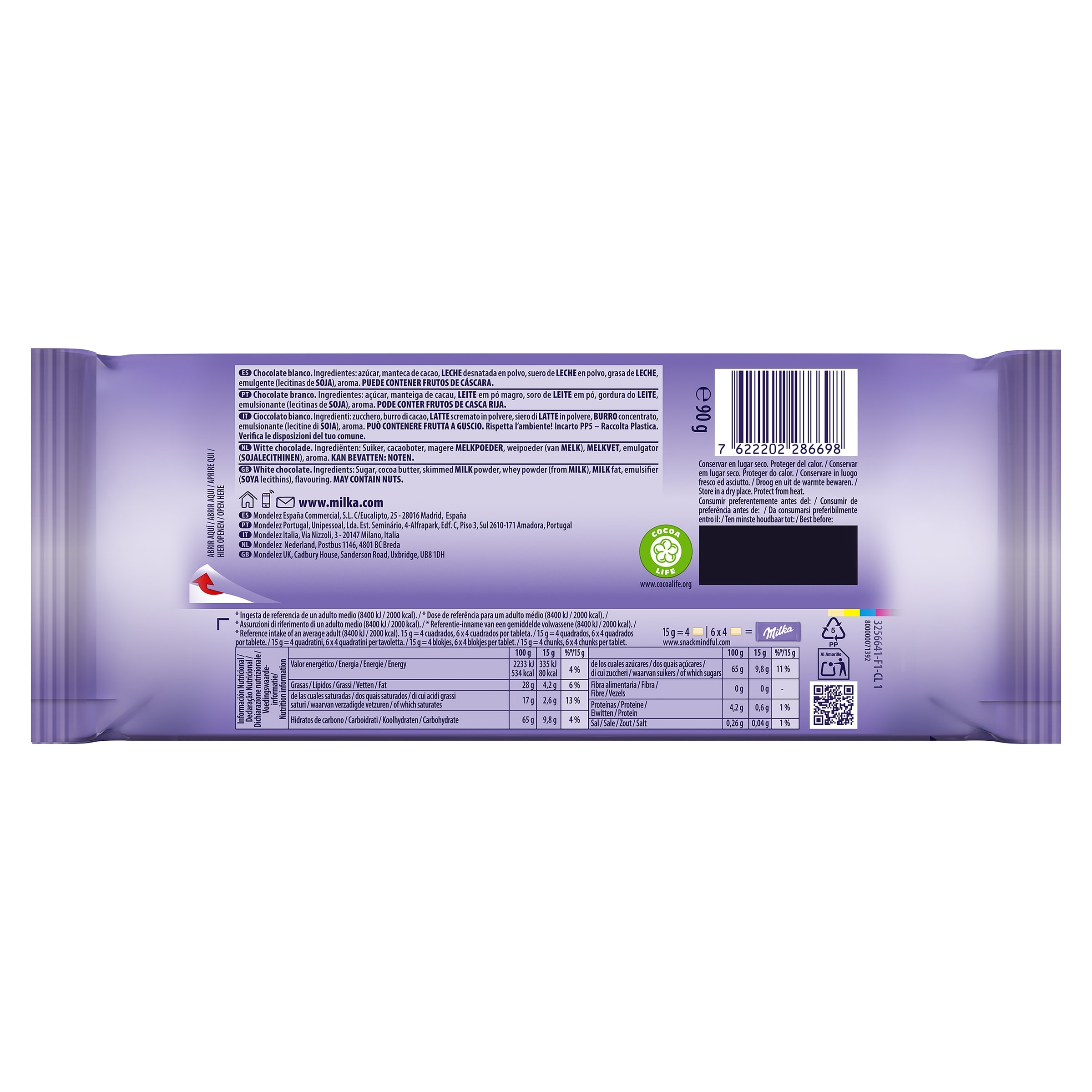 Chocolate blanco Milka 90 g