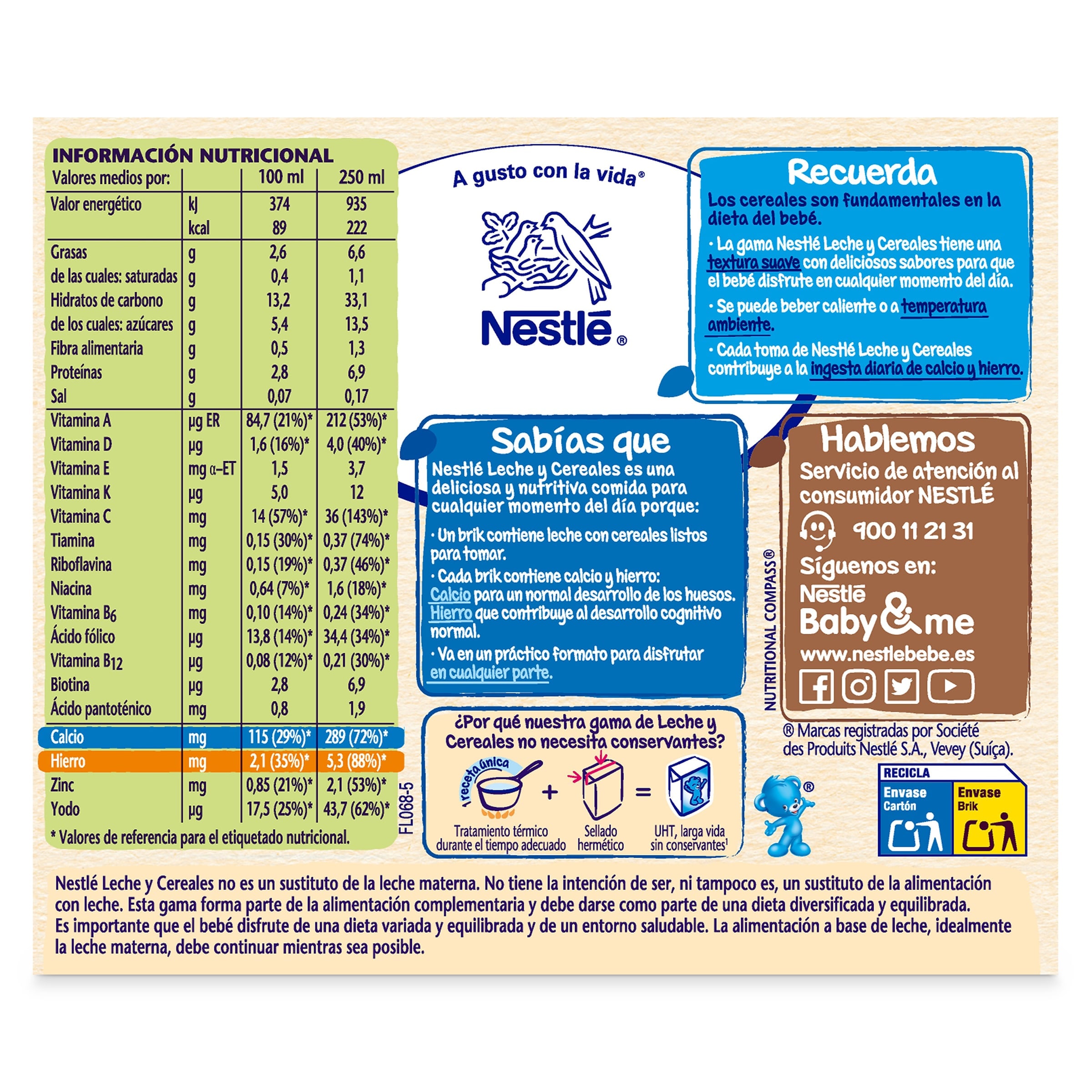 Papilla líquida leche y cereales galleta Nestlé caja 2 x 250 ml